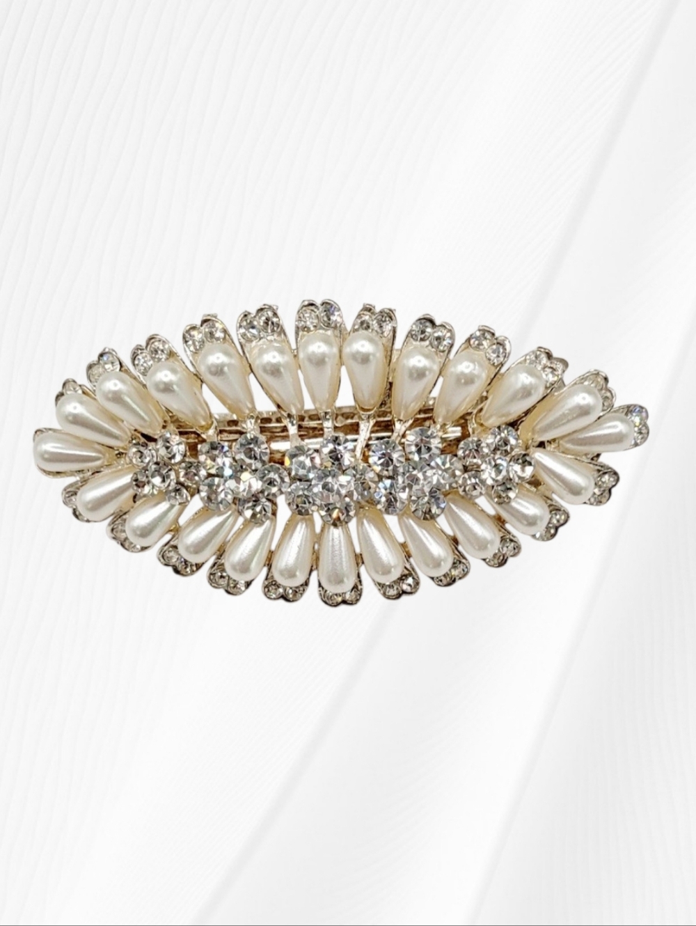 Pearl And Crystal Hair Barrette New - Picture 2 of 3